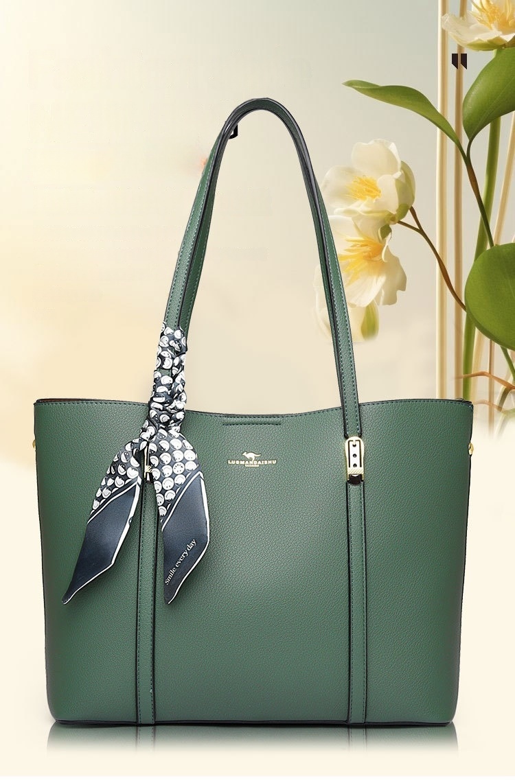 Fashion Shoulder Bag for Ladies Faux Leather Tote Handbag with Decorative Scarf